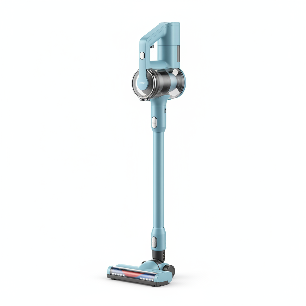 Aspirateur balai sans fil bleu ciel sur fond blanc