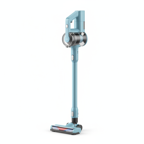 Aspirateur balai sans fil bleu ciel sur fond blanc