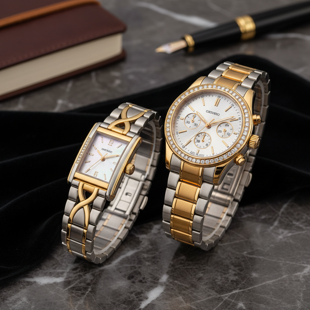Montre de luxe or et argent sur marbre sombre