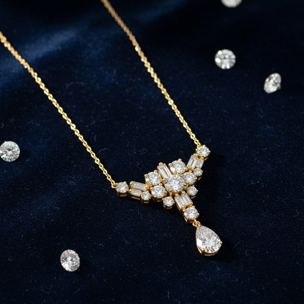 Collier de luxe en or avec diamants sur velours sombre